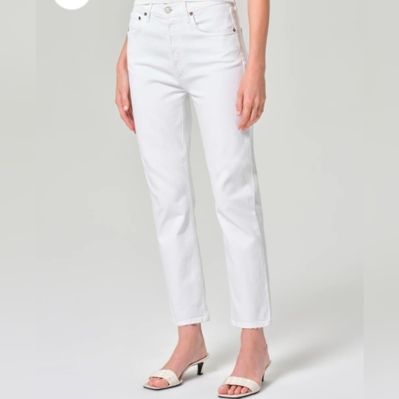 Agolde Riley High Rise Straight Crop Button Fly White Size 31 - Picture 2 of 10